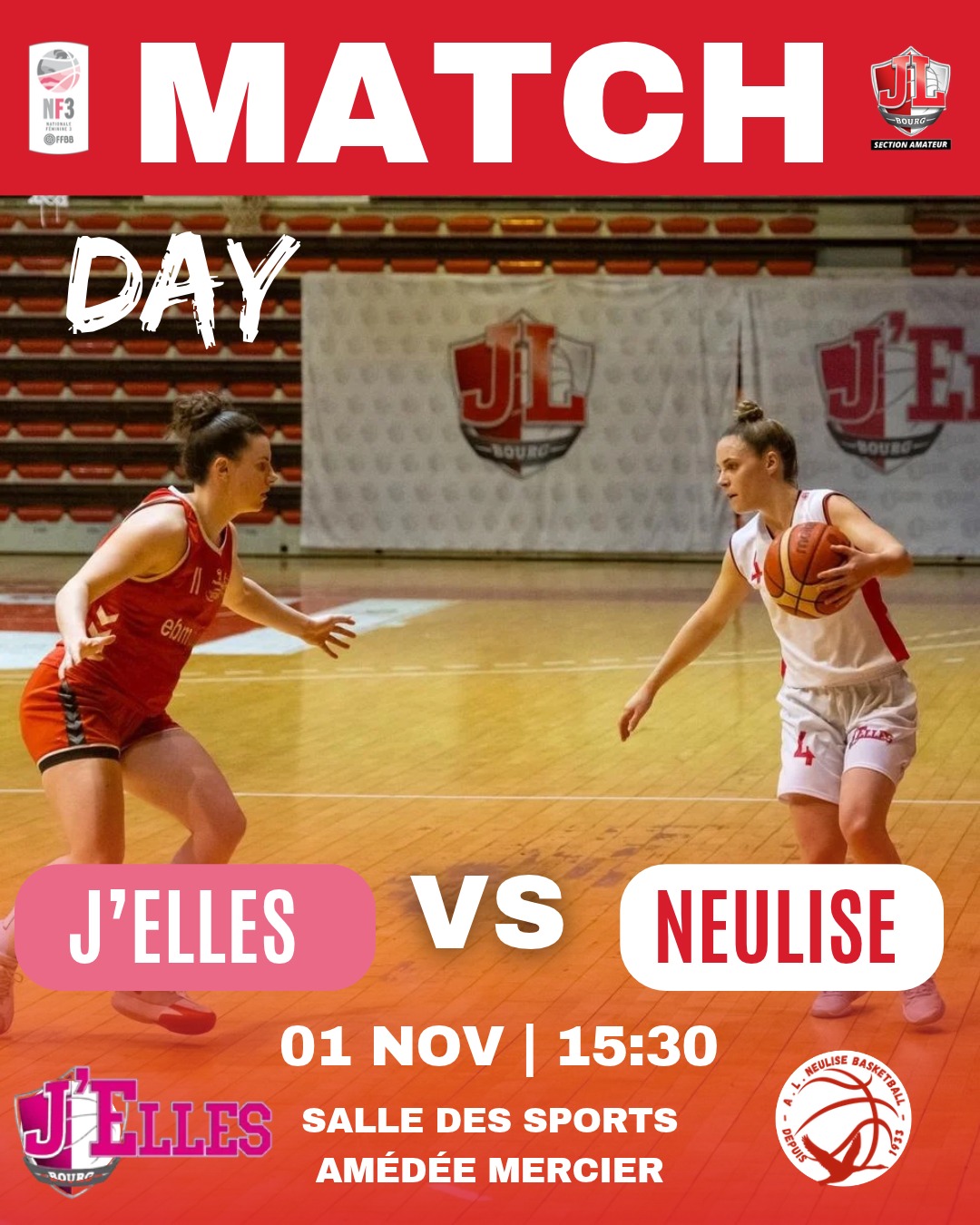 J&rsquo;ELLES NF 3 – Match Day ! Dimanche 1er novembre à 15H30 – Amédée Mercier